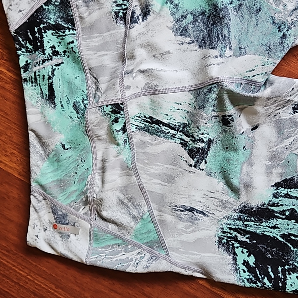 Zella Leggings Abstract Paint Mint Green Black Grey Medium